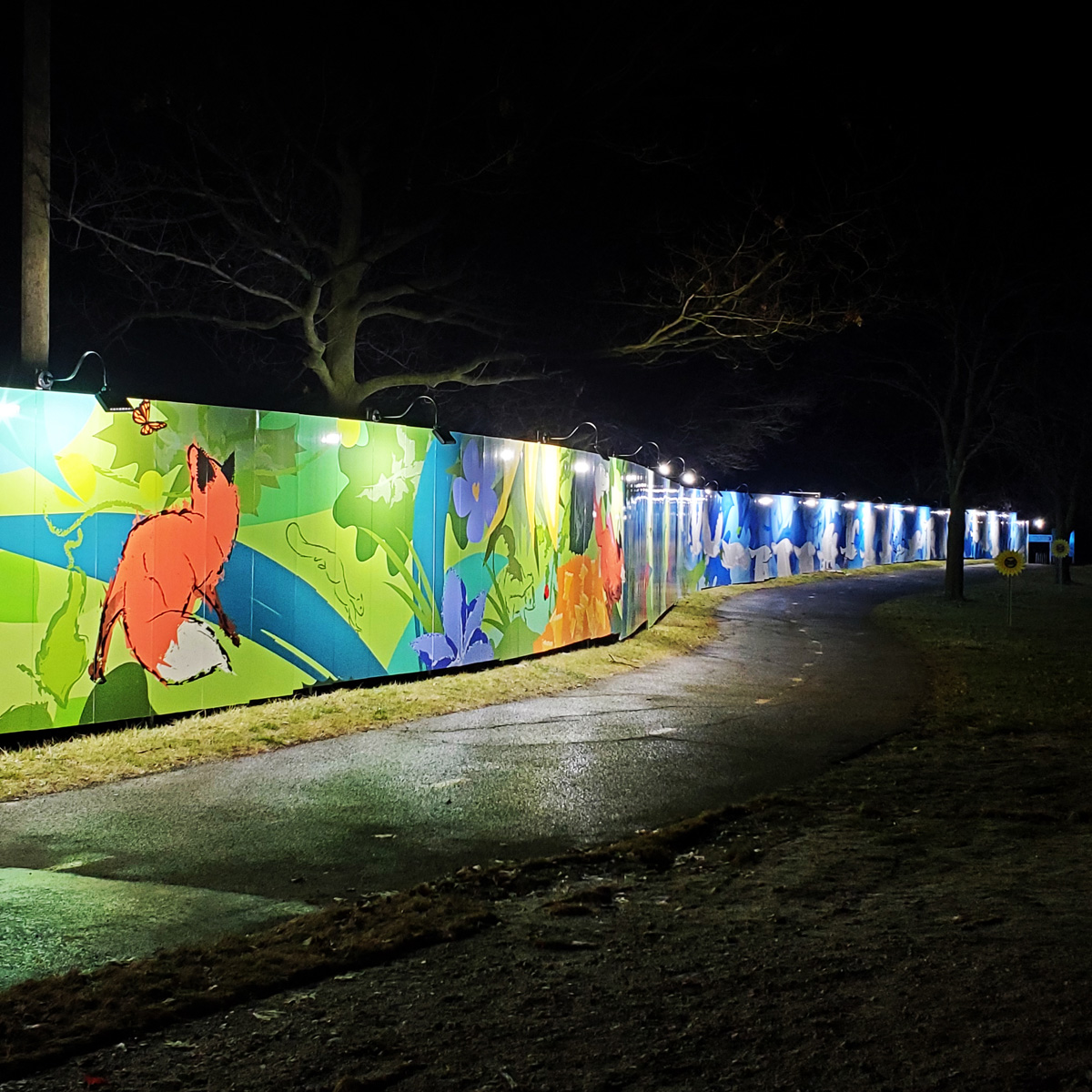 Lakeview Outdoor Construction Hoarding Lit at Night